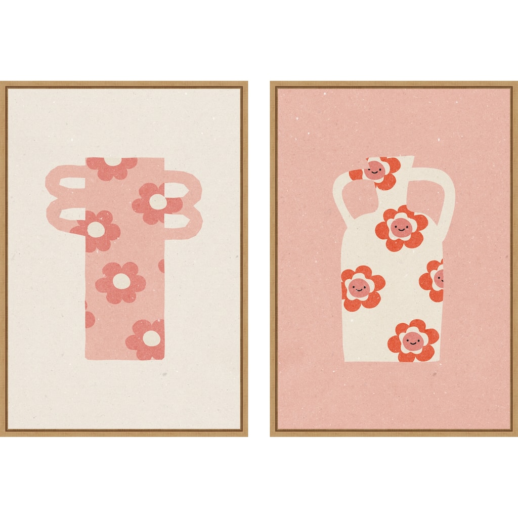 Amanti Art Pink Floral Vase No. 1 & 2 2 Piece by Nktn Framed Canvas Wall Art