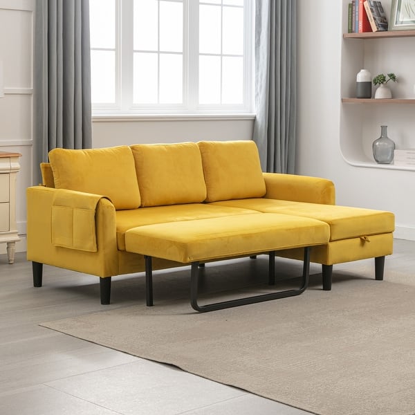 Modern Reversible Sectional Sleeper Sofa w/Storage Chaise,Mustard Bed