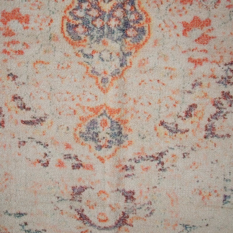 Cotton Chenille Distressed Print Rug with Fringe