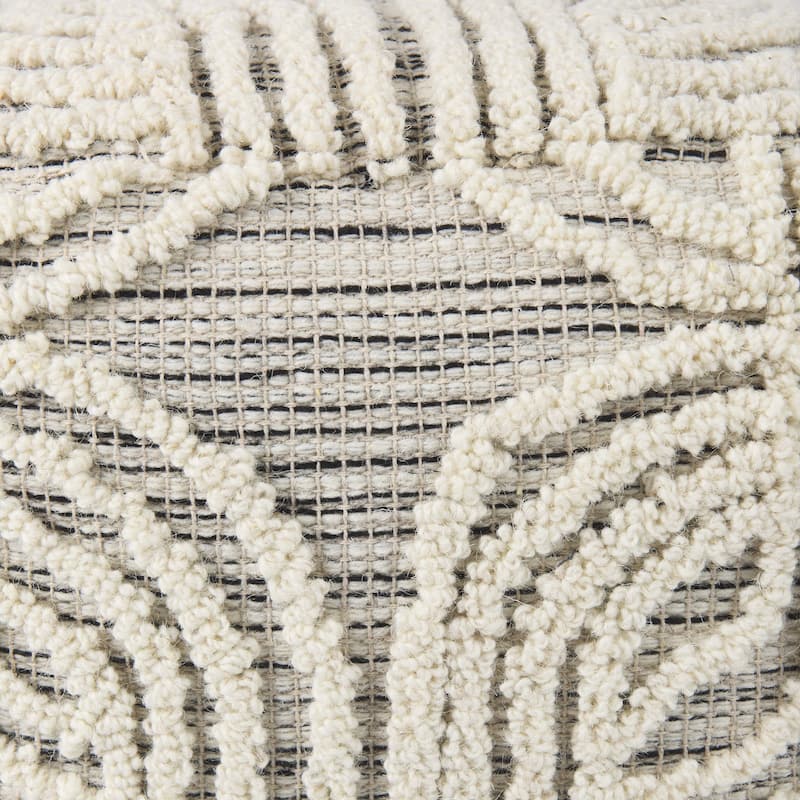 Mercana "Amaira" Cream / Black / White Patterned Wool & Cotton Square Pouf
