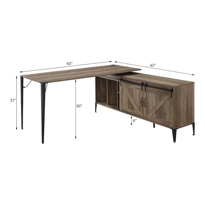 GDFStudio - Amanda Zakwani Rustic Oak & Black Finish L-Shaped Writing Desk with Storage and Farmhouse Touch
