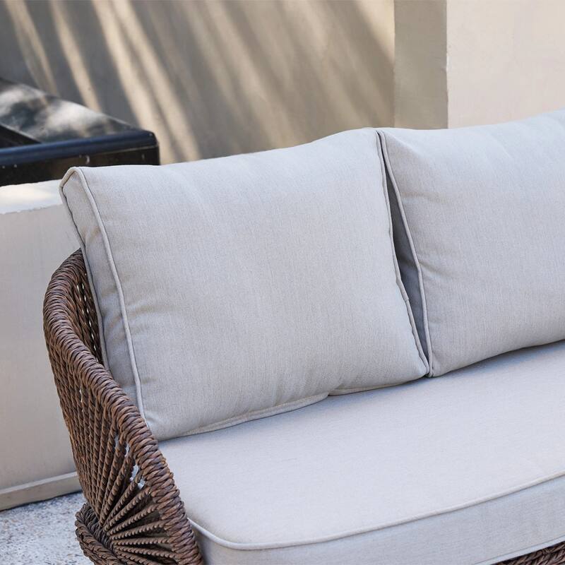 4-Person Outdoor Wicker Patio Conversation Seating Set with Coffee Table, Weather-Resistant Cushions