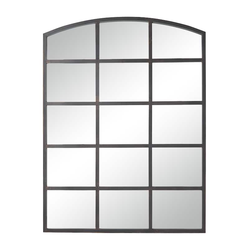 Metal Window Pane Inspired Room Wall Mirror with Arched Top - Roche River Decor - Black - 36"W, 48"H