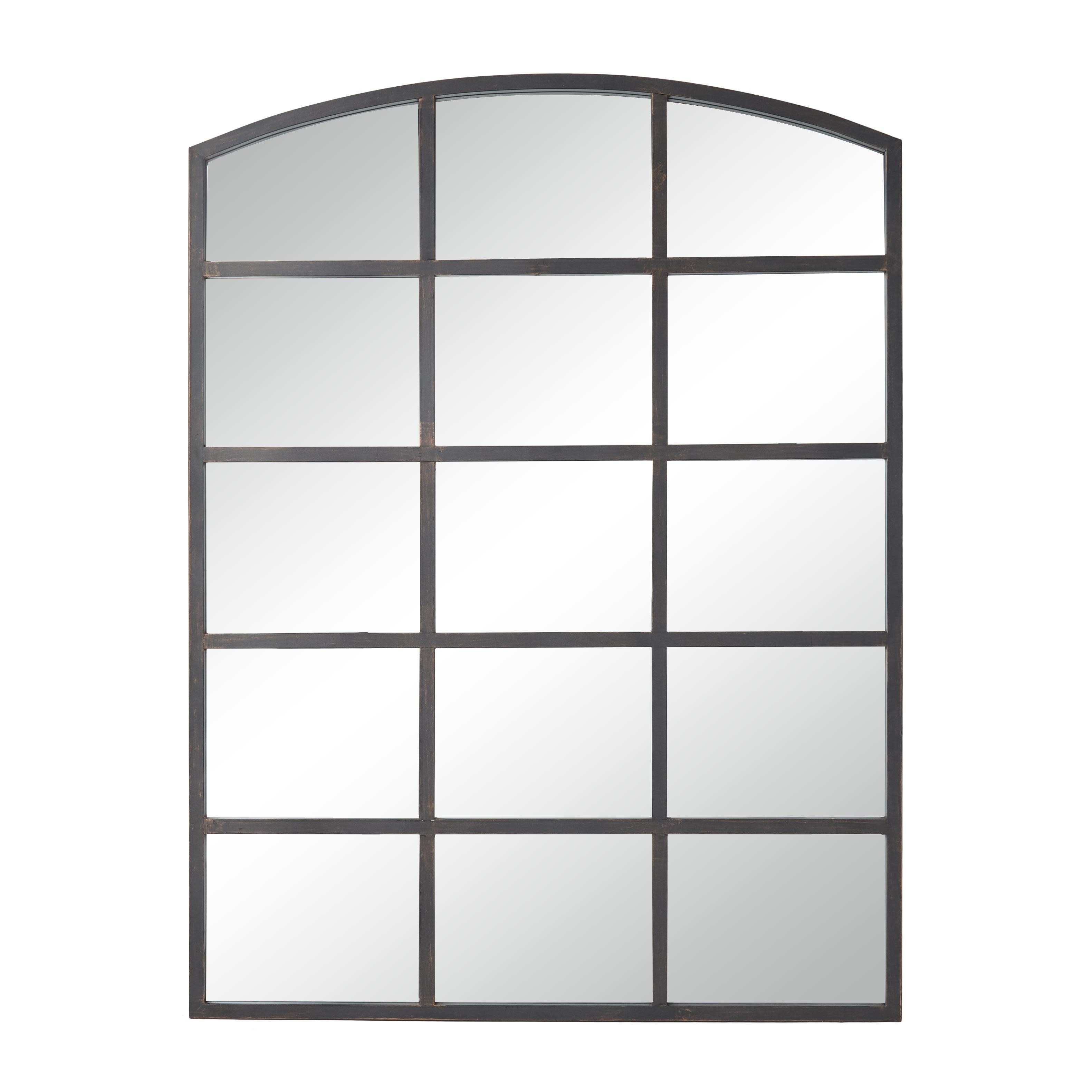 Metal Arched Window Pane Inspired Wall Mirror with Black Frame - Black - Roche River Decor