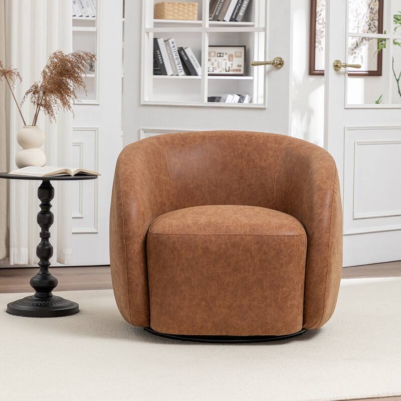SEYNAR Modern Glam PU Leather 360 Degree Swivel Accent Armchair
