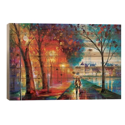 City By The Lake Print On Wood by Leonid Afremov - Multi-Color