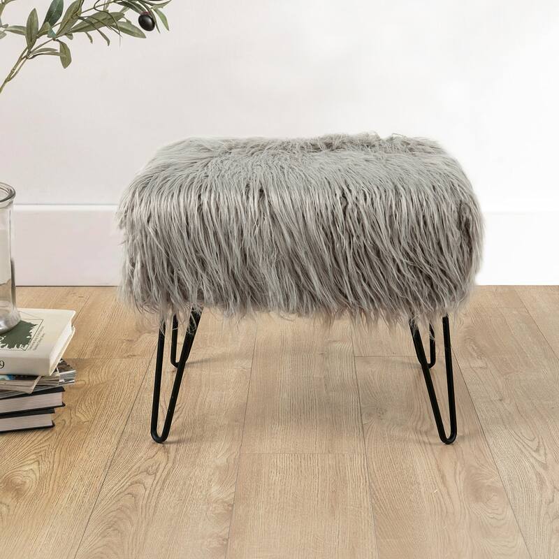 Mongolian Fauxfur Ottoman