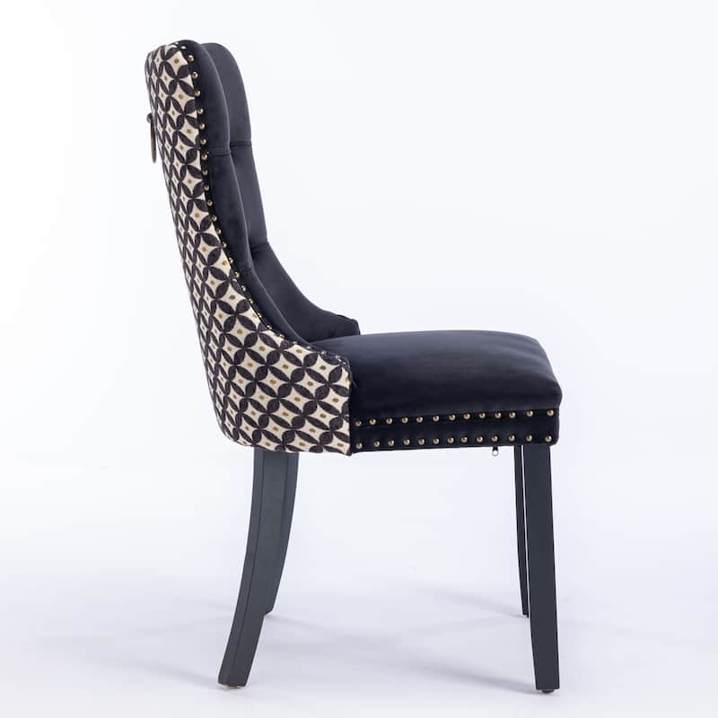 Plaid High Back Tufted Dining Chair, Velvet Soft Cushion Chair with Nailhead Trim Armless Wood Chair, Set of 2