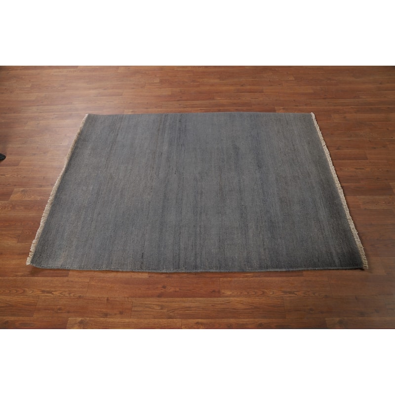 Gray Blue Gabbeh Modern Foyer Rug Hand-Knotted Wool Carpet - 3'7"x 4'9"
