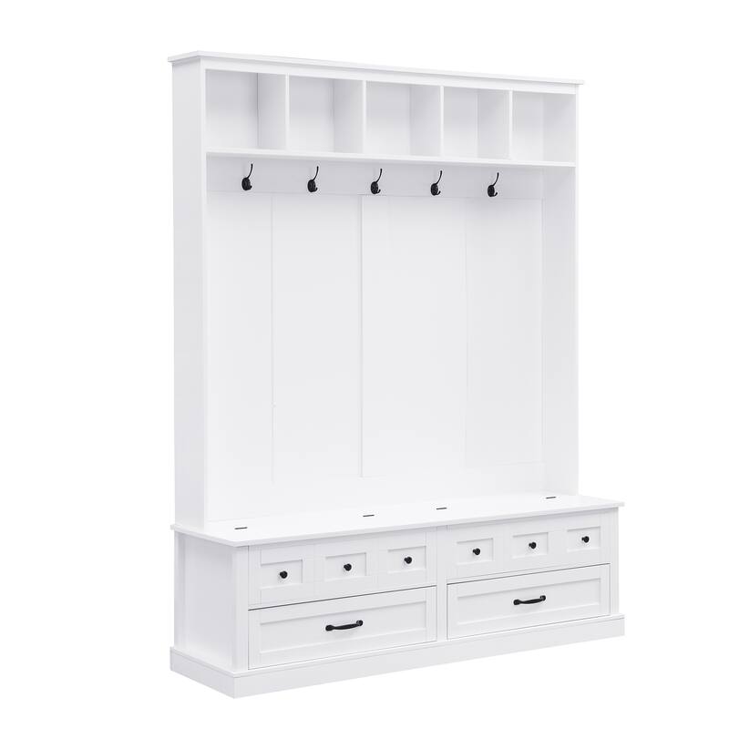 Elegant Wide Hall Tree with 5 Hooks, Versatile Entryway Lift Top Storage Bench with 2 Drawers