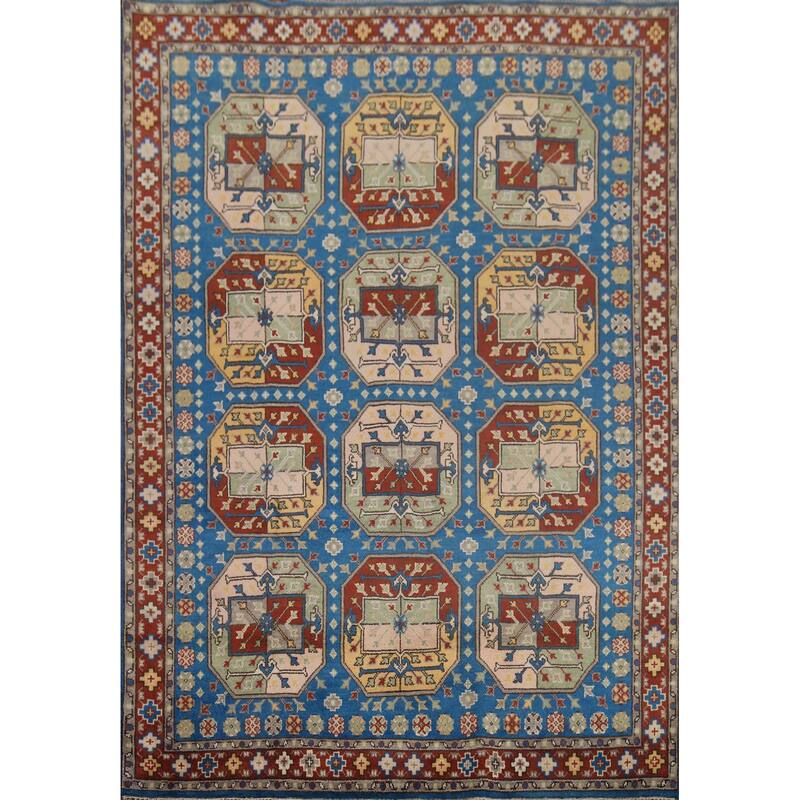 Blue Geometric Heriz Serapi Area Rug Handmade Wool Carpet - 8'0"x 9'10"