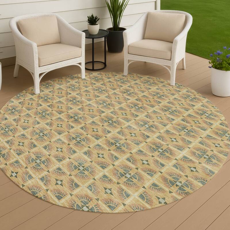 Machine Washable Indoor/ Outdoor Modern Roeland Chantille Rug - Gold - 8' x 8'