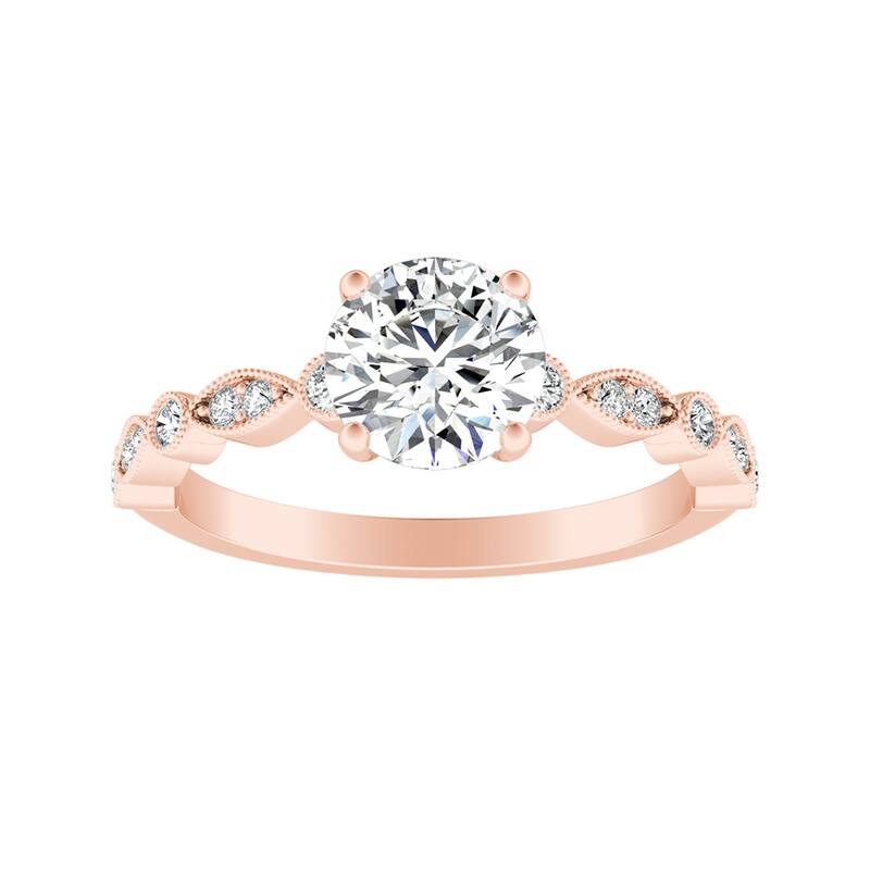 Auriya 14k Gold Vintage 1ct Round Moissanite Engagement Ring