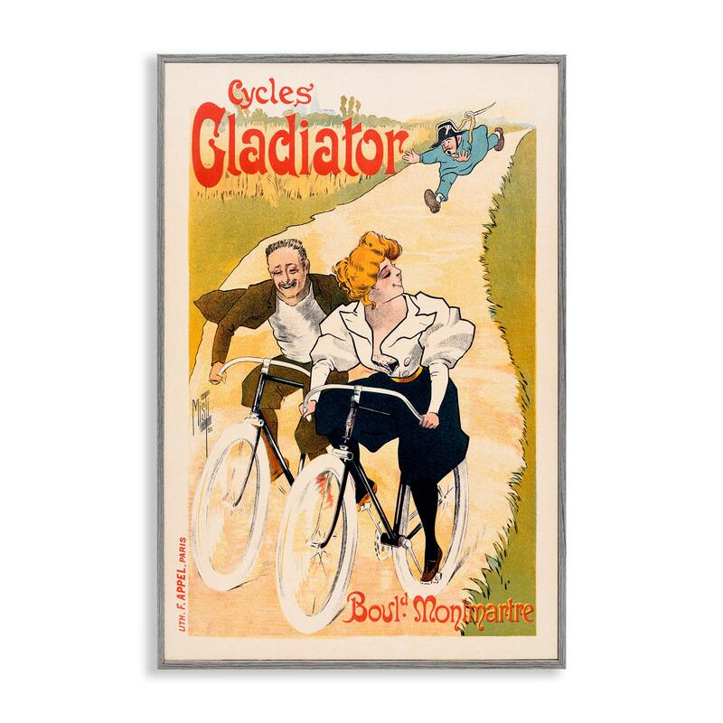 Stupell Vintage Cyclists Poster Framed Giclee Art Design By Marcus Jules - 20 x 30 - Grey