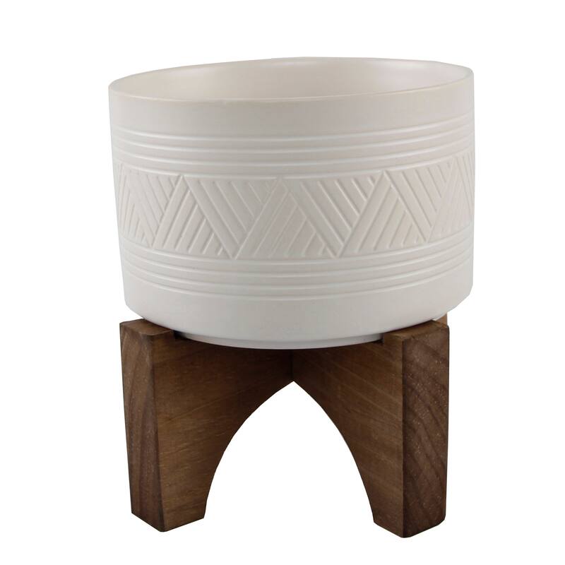 Mid-Century 7" Mountain Ceramic Planter on Wood Stand