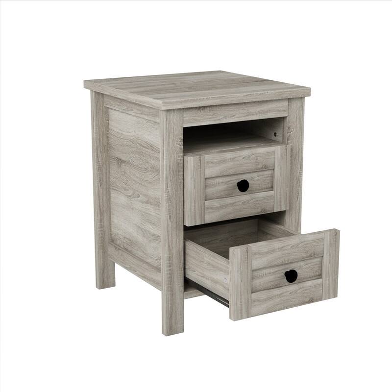 3-Pieces Farmhouse Bedroom Sets, Platform Bed with Sliding Door Storage Headboard and Charging, Nightstand and Dresser