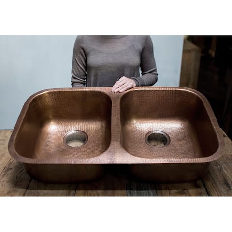 Sinkology Kadinsky Handmade Undermount Double Bowl 32" Copper Kitchen Sink