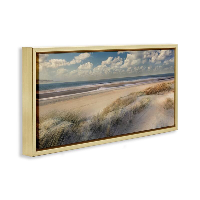 Stupell Rolling Clouds Beach Scenery Framed Floater Canvas Wall Art Design By Mike Calascibetta