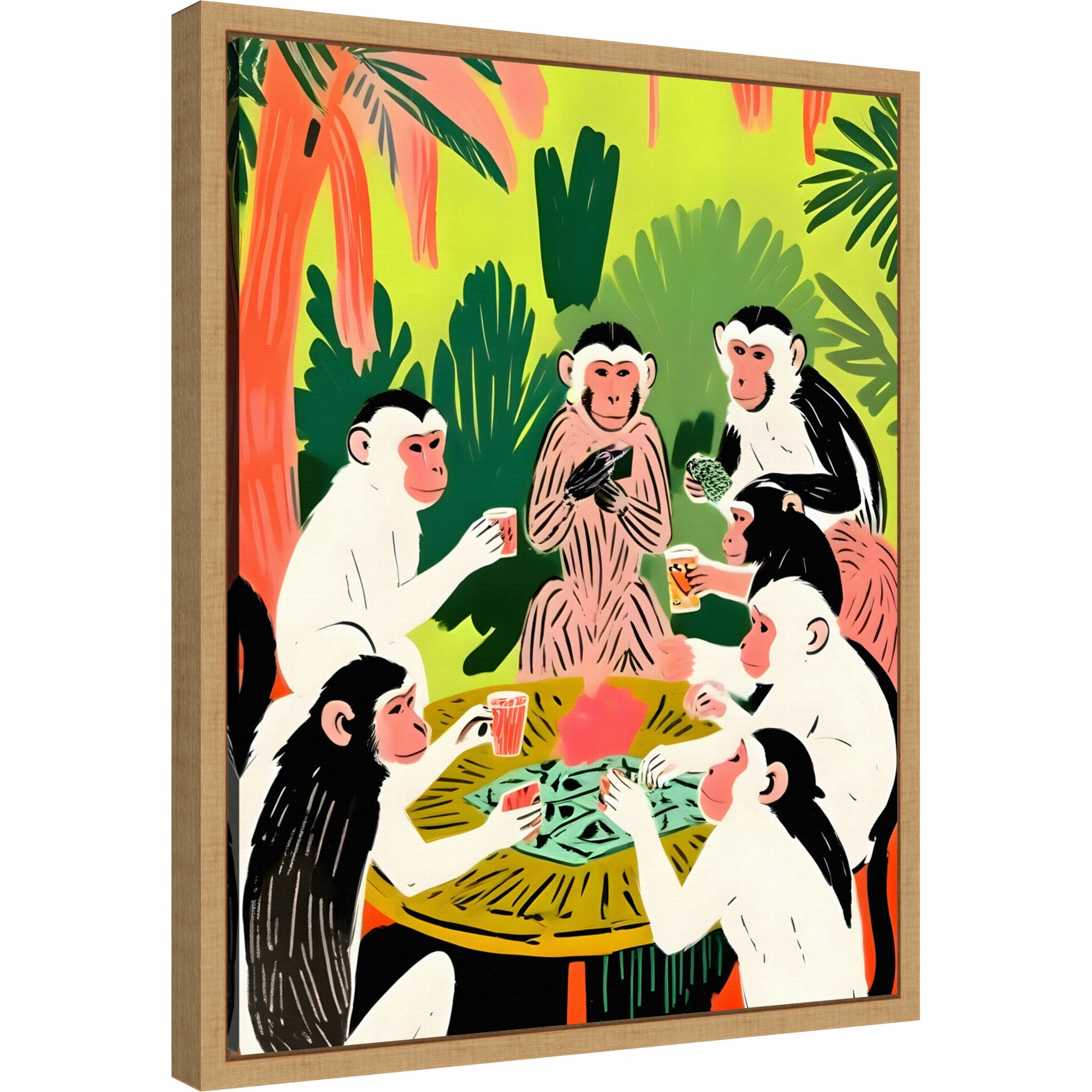 Monkey Poker a Royal Flush by Uma Gokhale Framed Canvas Wall Art