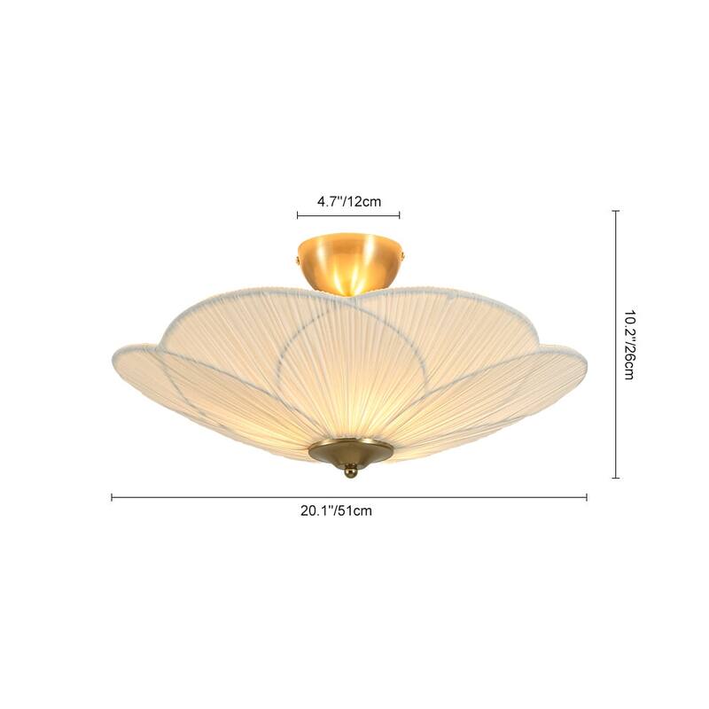 3-Light French Country White Ribbed Fabric Round Bloom Ceiling Light