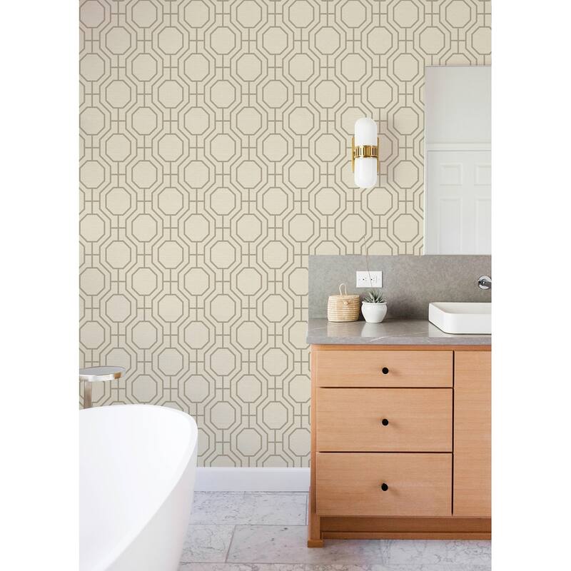 A-Street Prints Manor Taupe Geometric Trellis Wallpaper