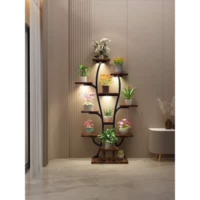 Elegant Vase-Shaped Plant Stand with Built-in Grow Lights - Multi-Tier Metal Plant Shelf for Indoor/Outdoor Use
