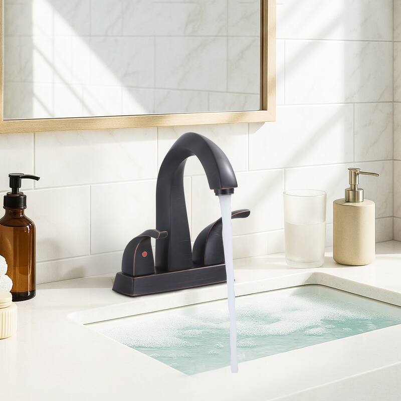 WOWOW 4 in. Centerset Double-Handle Bathroom Faucet with Pop Up Drain