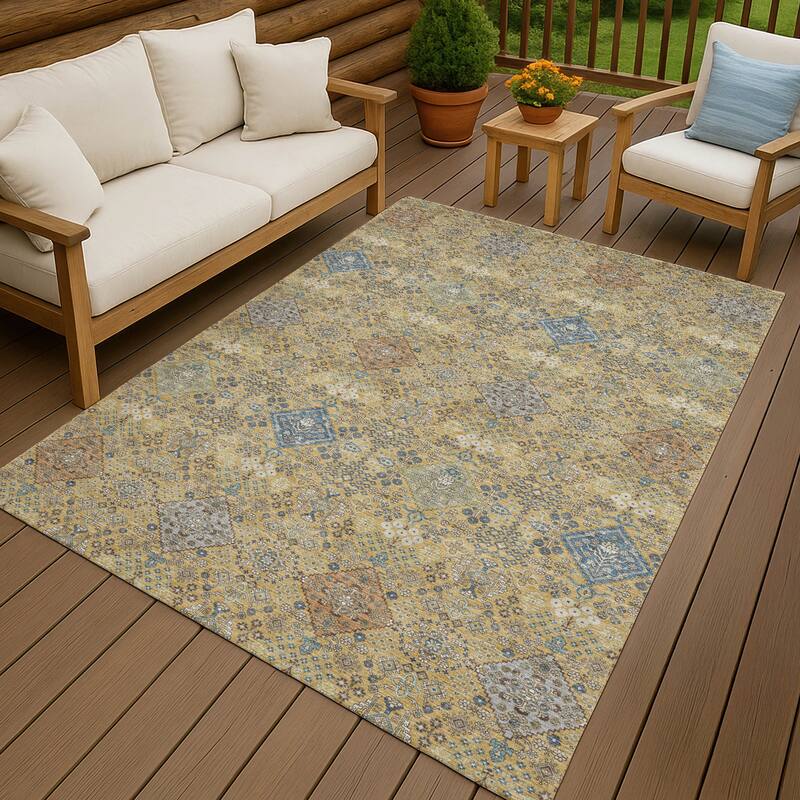 Machine Washable Indoor/ Outdoor Boho Panel Chantille Rug - Gold - 8' x 10'