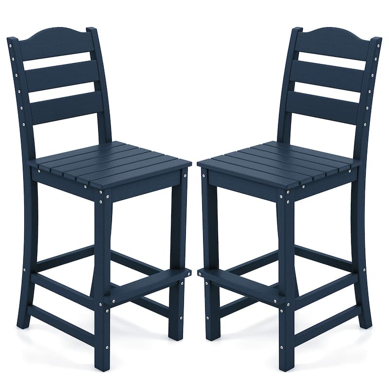 Gymax Set Of 2 Outdoor HDPE Bar Stool Patio Tall Chair Backrest - Bar Height - Navy - Set of 2