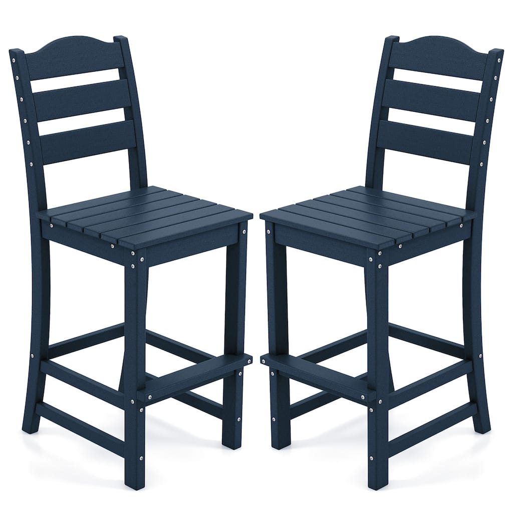 Gymax Set Of 2 Outdoor HDPE Bar Stool Patio Tall Chair Backrest
