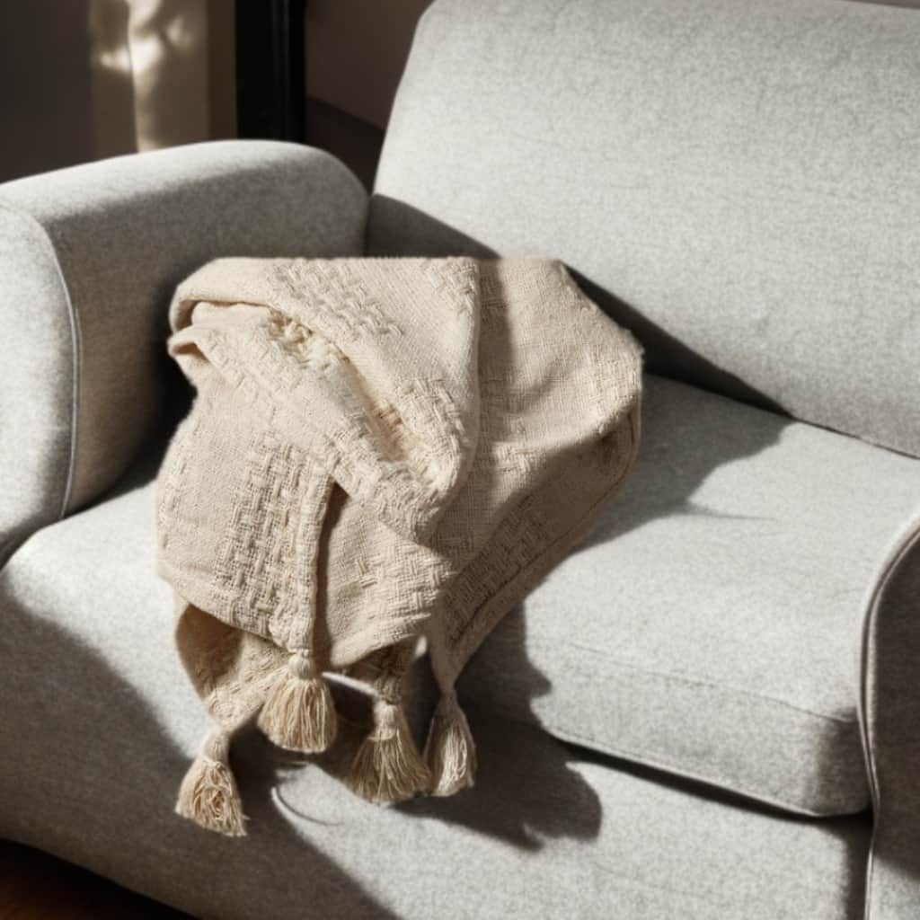 HomeRoots 50" X 60" Cream Cotton Woven Throw Blanket with Tassels