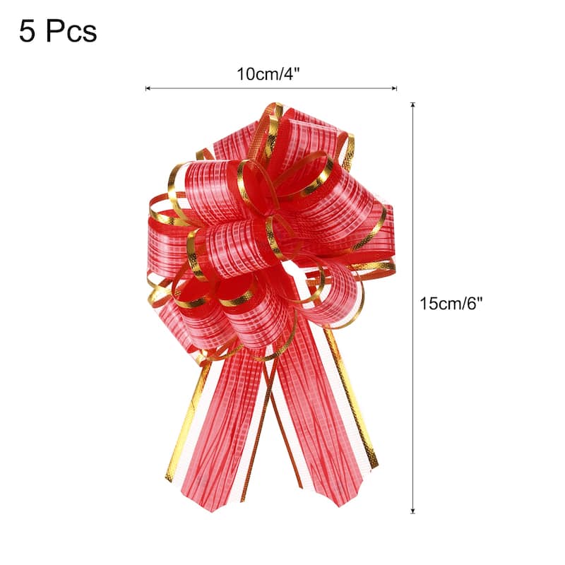 5pcs 7 Inch Large Pull Bow Gift Wrapping Bows Ribbon Organza Bows - Red - 6 Inch
