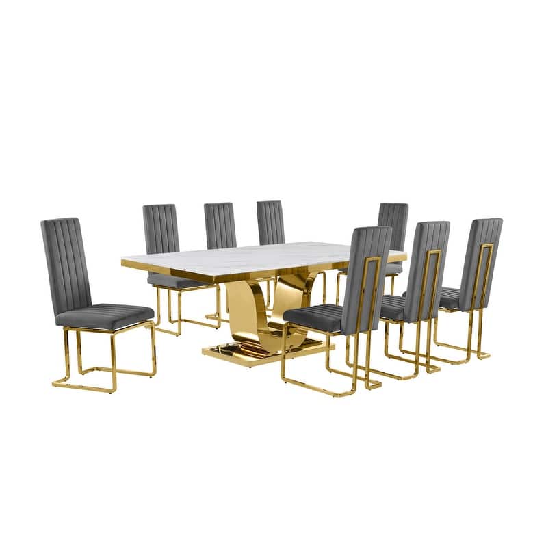 Best Quality Furniture D321-SC344-7 Dining Set with 78" White Marble Top