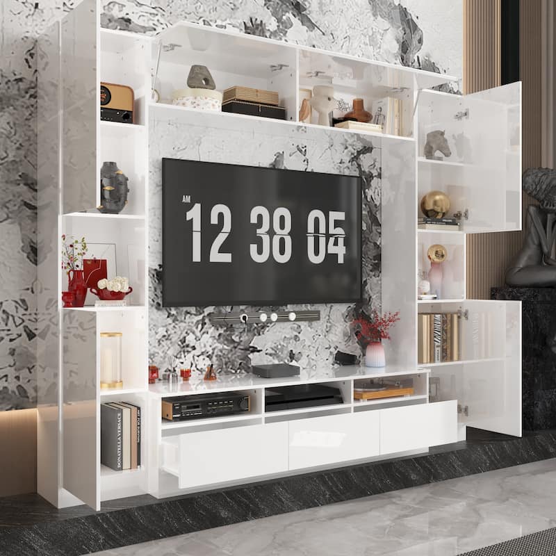 Glossy Entertainment Center TV Media Center Wall Storage Cabinet - 94.5"X78.7"