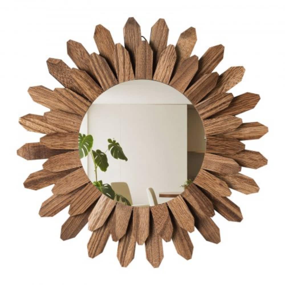 Rustic Sunburst Wall Mirror with HD Glass and Wooden Frame for Modern Bedroom Living Room Decor - 12 x 12 x 0.91 in