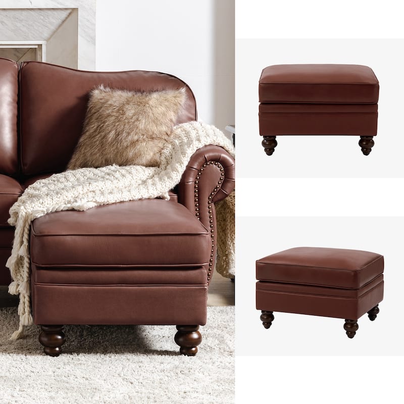 Irene Contemporary Genuine Leather Water Resistant Ottoman by HULALA HOME