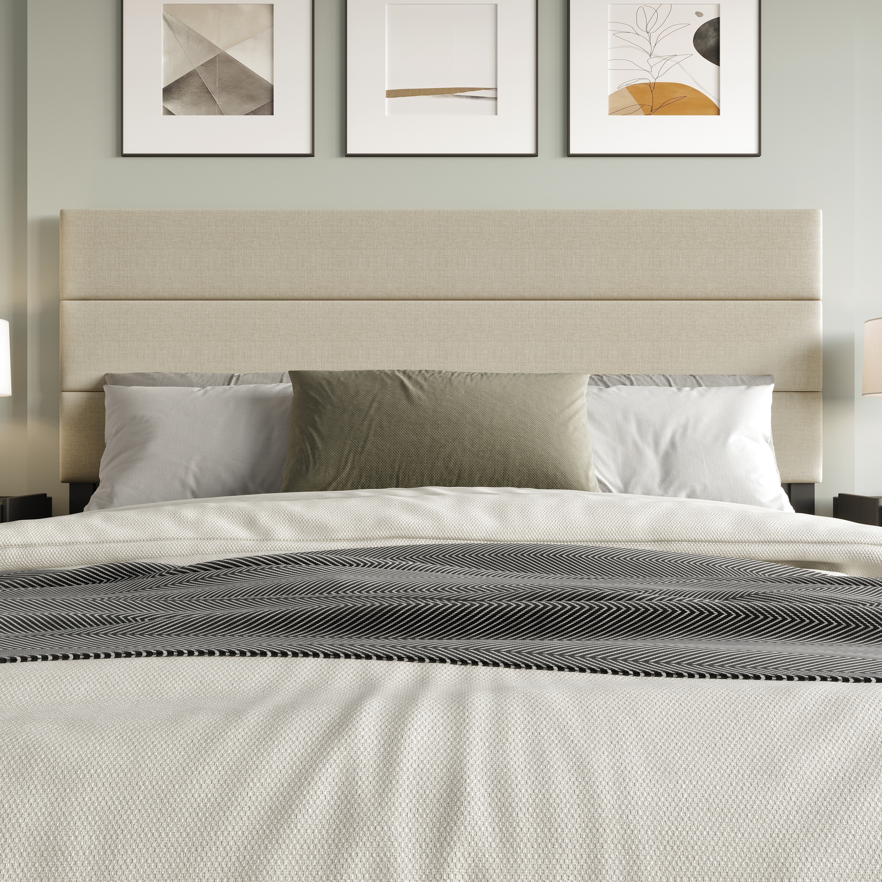 Clayfell Corona Upholstered Headboard with Foam Padding, Horizontal Channel Tufting Design, Easy Assembly