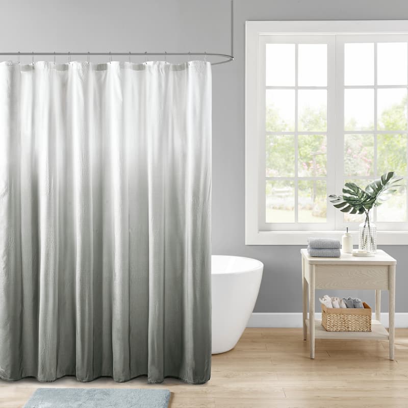 Madison Park Loire Ombre Printed Seersucker Shower Curtain - Grey