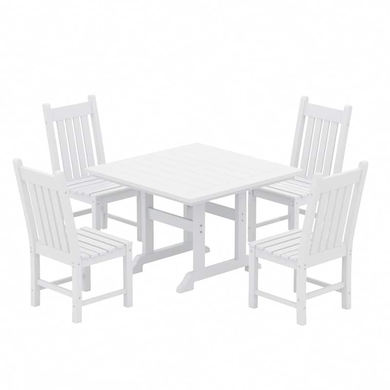 Laguna Hdpe All Weather Outdoor Patio Dining Set with Square Table, Armless Chairs (5-Piece Set) - White