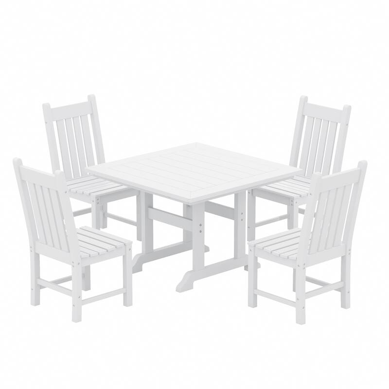 Laguna Hdpe All Weather Outdoor Patio Dining Set with Square Table, Armless Chairs (5-Piece Set)
