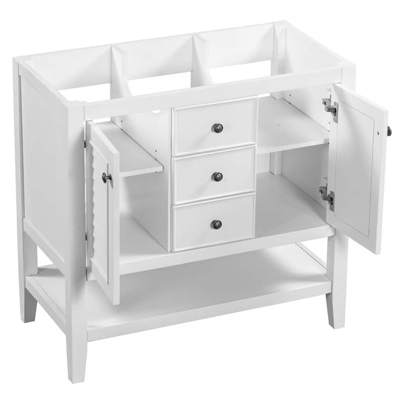 36" Bathroom Vanity with/without Sink, Bathroom Vanity Cabinet with 2 Cabinets and Drawers, Open Shelf, Solid Wood Frame
