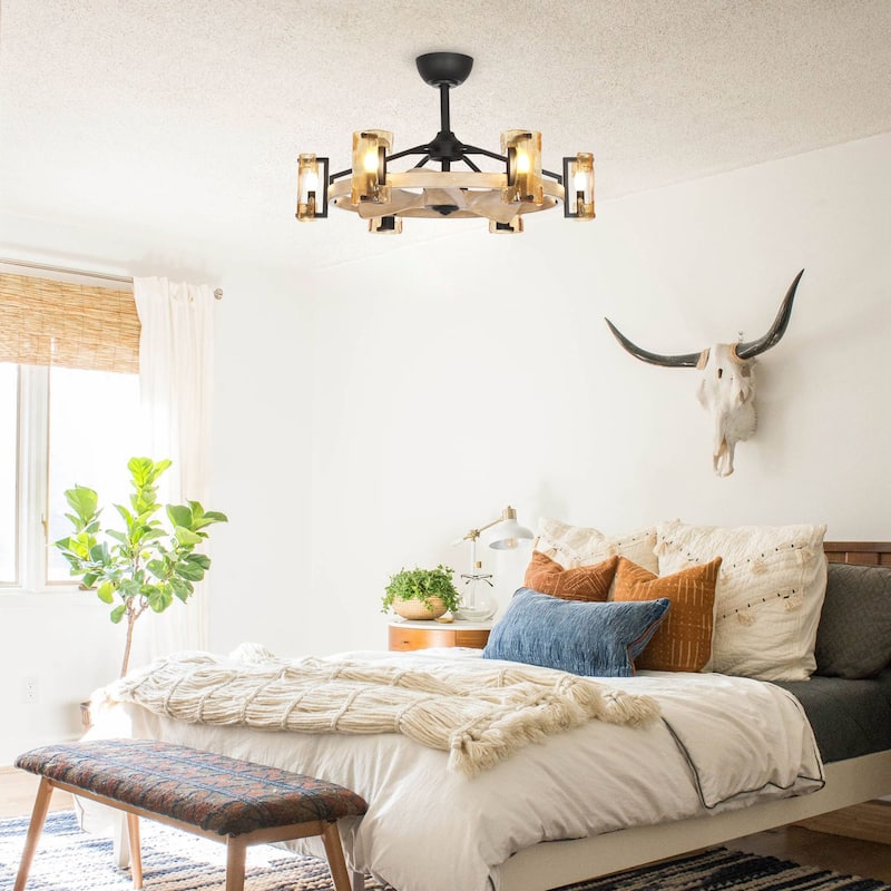 34" Modern 6-light Chandelier LED Ceiling Fan with Remote - 34-in