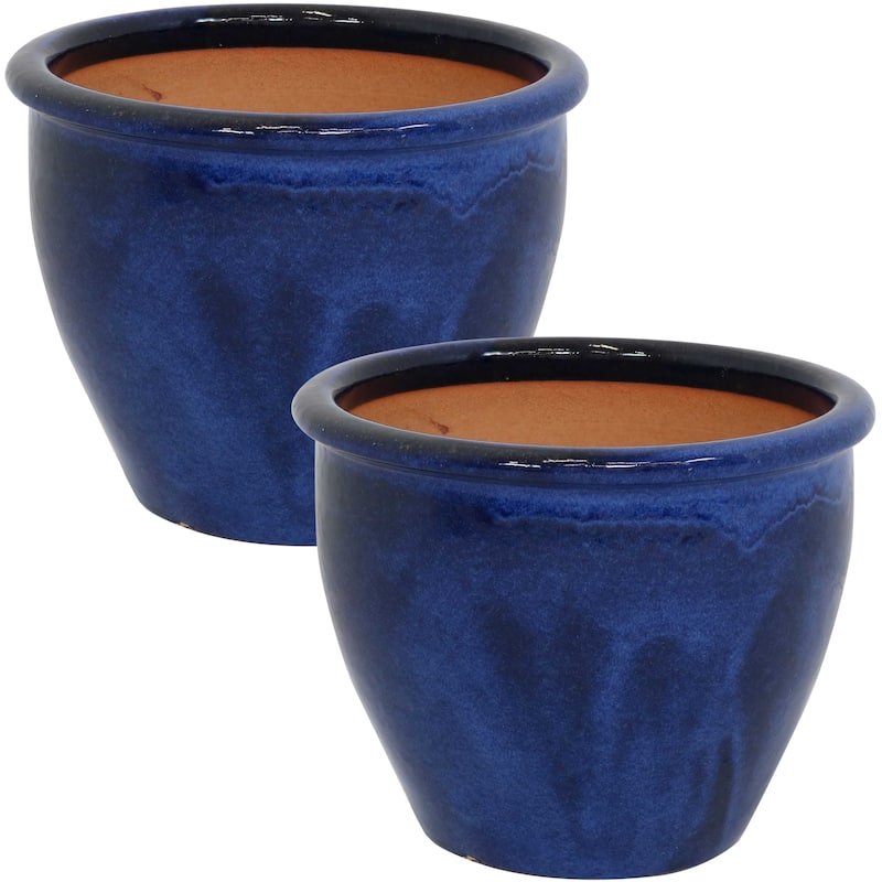 Sunnydaze Chalet Ceramic Indoor/Outdoor Planter - Set of 2
