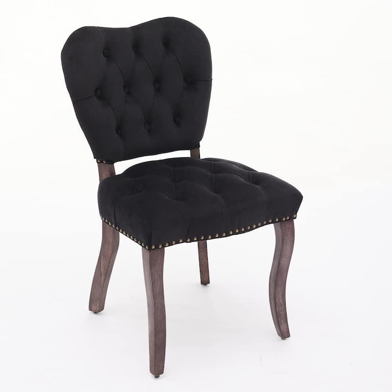 Dining Chairs Set of 2, Soft Tufted Accent Chairs Side Chairs with Wooden Legs, Velvet Upholstered Dining Room Chair
