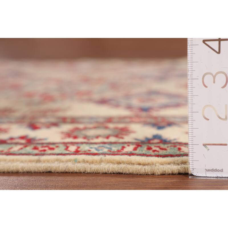 Geometric Kazak Oriental Accent Rug Handmade Beige Wool Carpet - 3'3" x 5'0"
