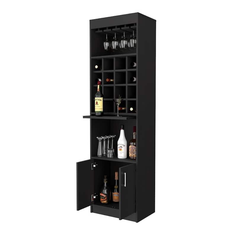 Lombard 16-Bottle 1-Shelf Bar Cabinet Black Wengue And Light Pine