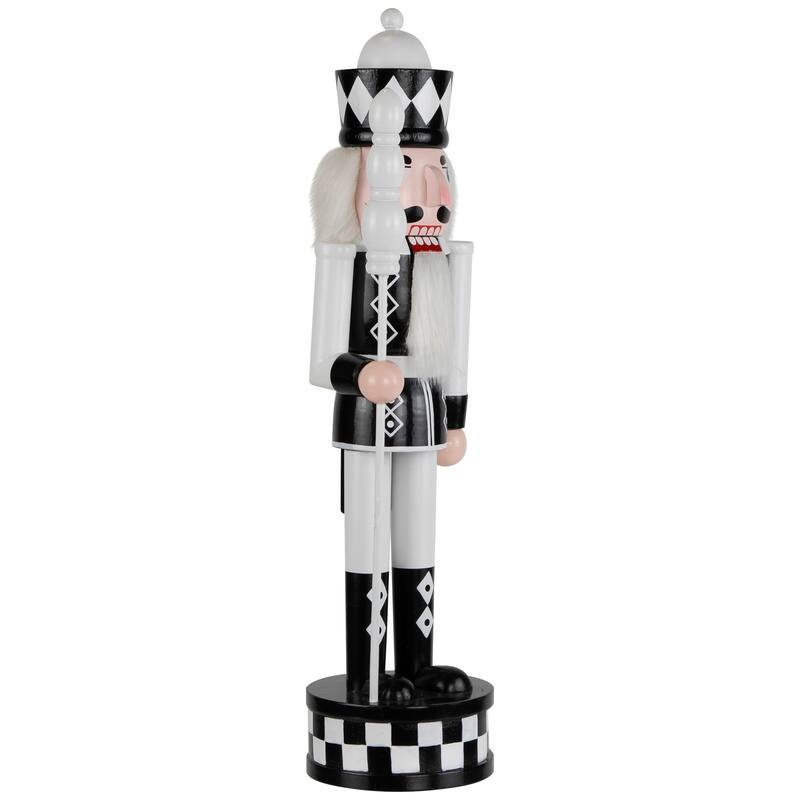 Checkered Nutcracker Soldier with Scepter Christmas Figure - 15" - Black and White