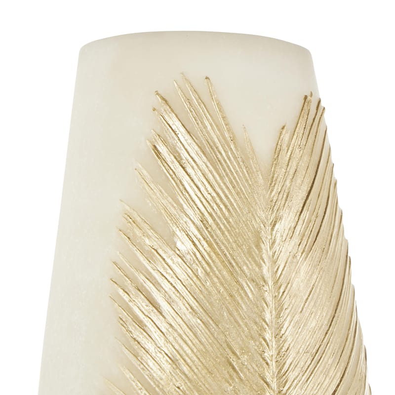 Polystone Leaf Decorative Vase with Gold Leaf Relief - Cream - Roche River Decor
