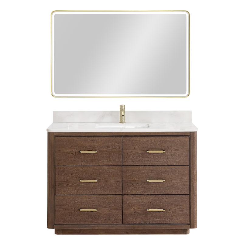 Porto Bath Vanity with White Quartz Stone Top and Mirror