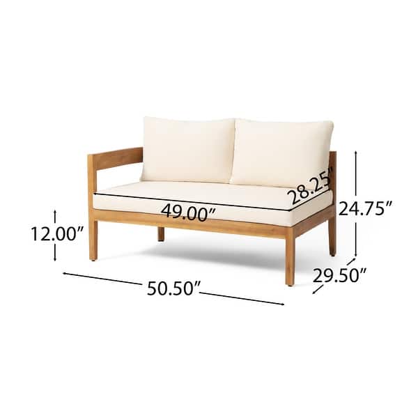 dimension image slide 2 of 5, Brooklyn Outdoor Acacia Wood 5 Seater Sectional Sofa Chat Set with Cushions by Christopher Knight Home